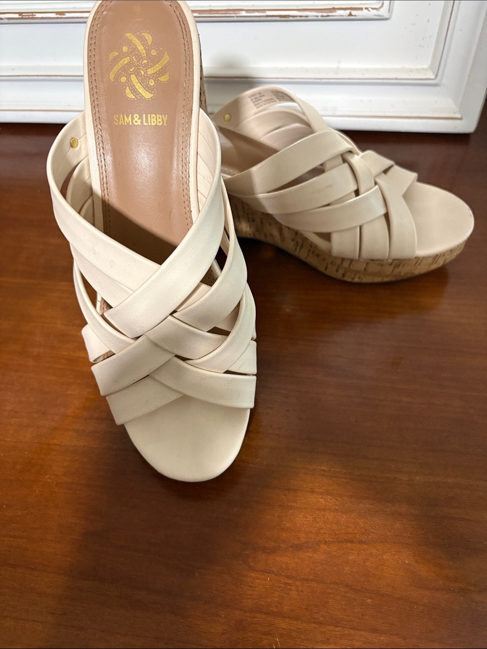 Sam & Libby Cream Braided Cork Wedge Slide Sandals 9 - Picture 6 of 7